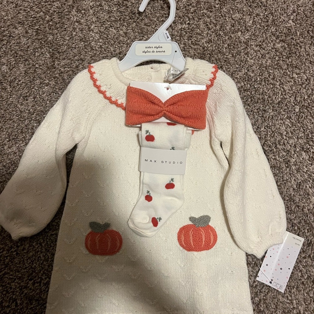 Max Studio Ivory Dress with Orange Pumpkin Accents